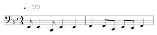 A transcription of part of the synth bass line of "Them" from Escapade