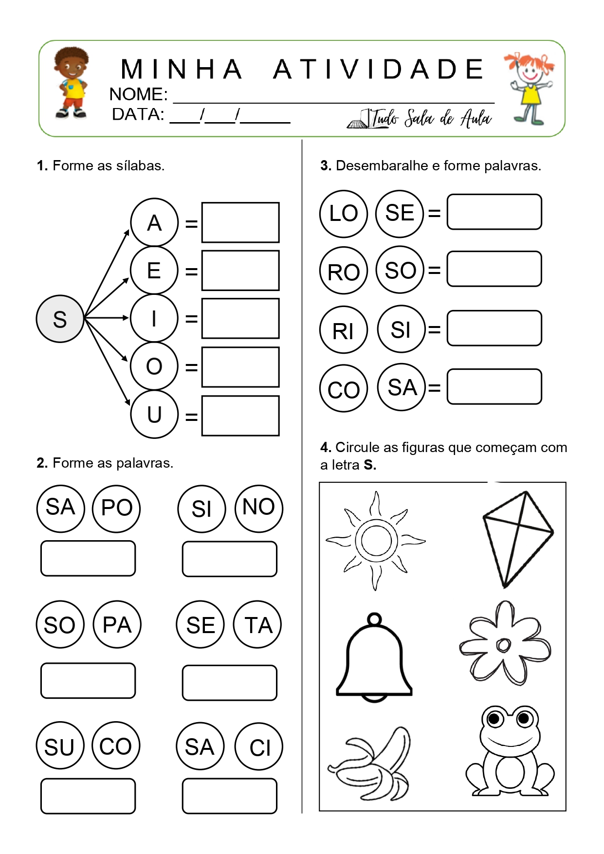 Atividade de alfabetização para o 1º ano