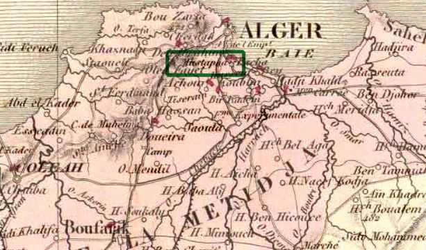 Carte de Mustapha de 1850, commune proche d'Alger