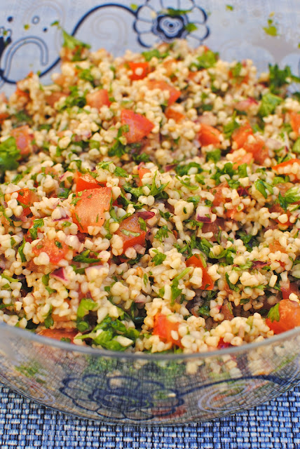 tabbouleh, libanesiskt, meze, bulgur, tomat, rödlök