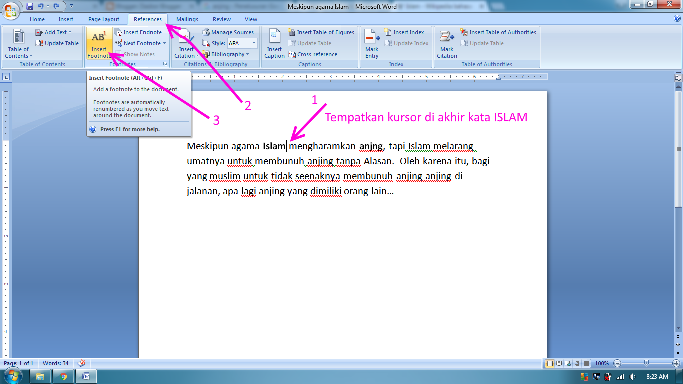 Cara Mudah Membuat Footnote atau Catatan Kaki Di Word 2007 