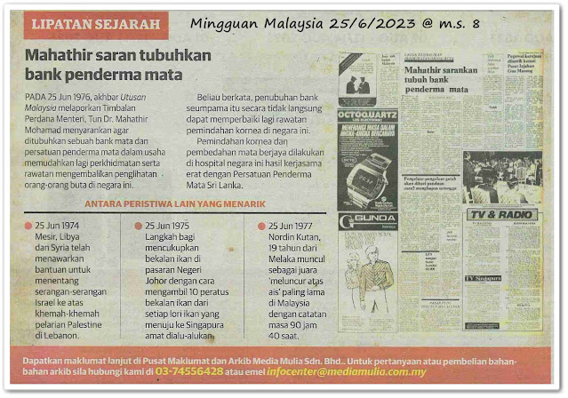 Lipatan sejarah 25 Jun - Keratan akhbar Mingguan Malaysia 25 Jun 2023