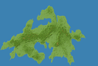 Feorad Isle, Calidar, satellite view, post-erosion terrain design, Lambert Conformal Conic Projection