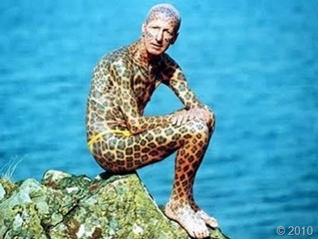 have his body covered in leopard print spots. Tom Leppard was once co.