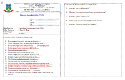 Soal UKK Pendidikan Lingkungan Hidup (PLH) Kelas 1 SD