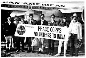 India Peace Corps Volunteers standing in front of Pan Am 707 jet