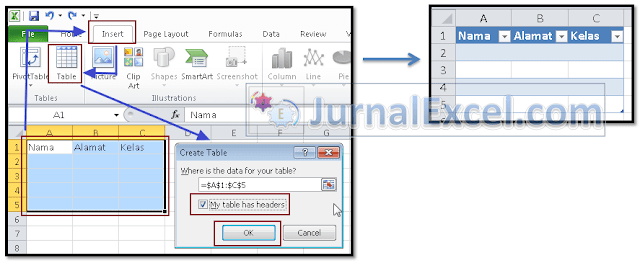 Cara Membuat Tabel di Excel - JurnalExcel.com