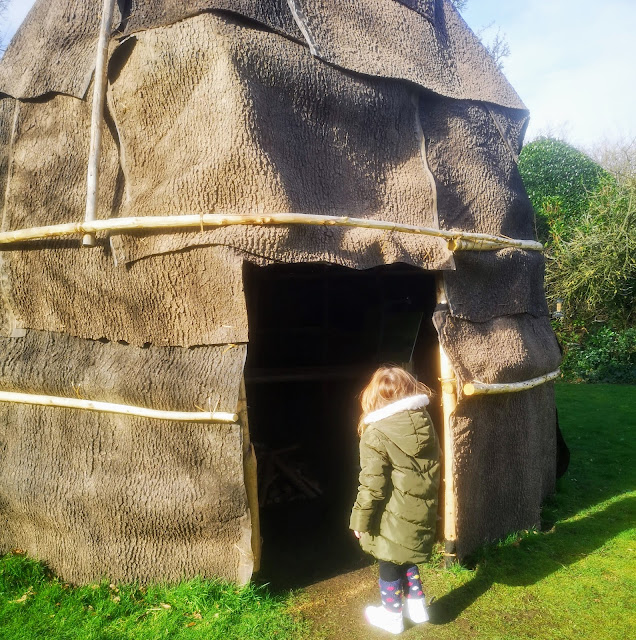 The Wetu at Bassetlaw Museum. Close up image of the walls and entrance of the Wetu shelter in the grounds of Bassetlaw Museum.