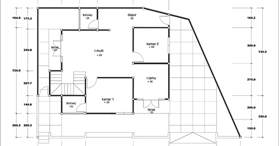 Denah rumah minimalis dua lantai luas bangunan 200m2 