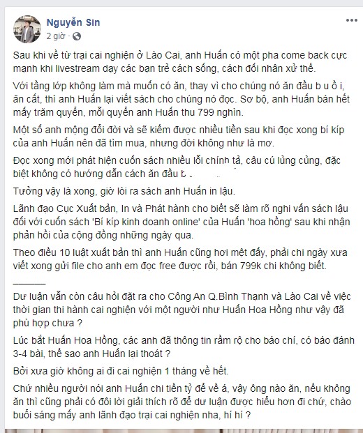 Nguyễn Sin bóc phốt sách mới ra mắt được vài ngày của Huấn Hoa Hồng: Sách in lậu, viết sai chính tả?