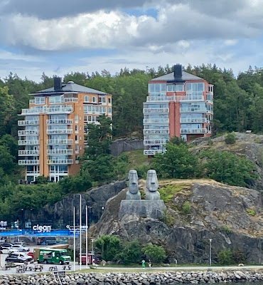 Statues along waterway in Stockholm, Sweden