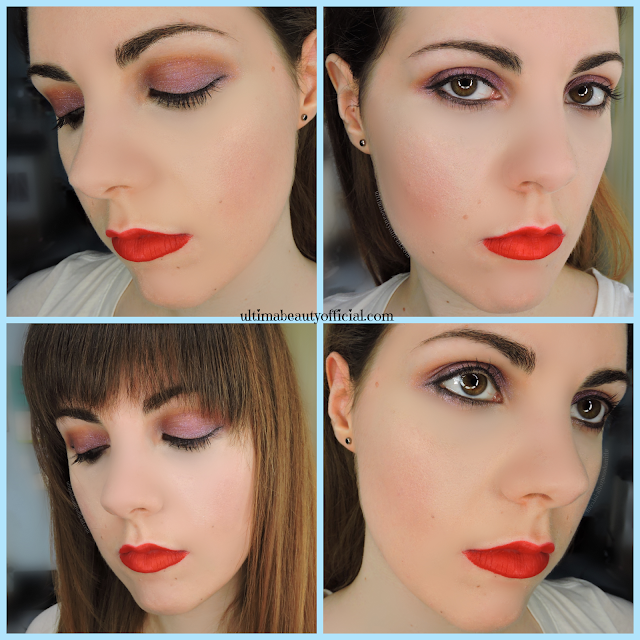 Collage of four photos of Ultima Beauty wearing Too Faced Maple Syrup Pancakes Eyeshadow