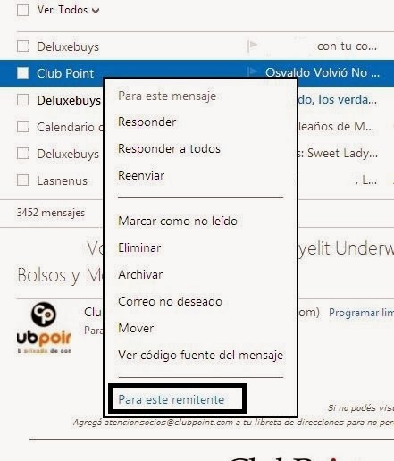 Para este remitente: Nueva herramienta de Outlook.com