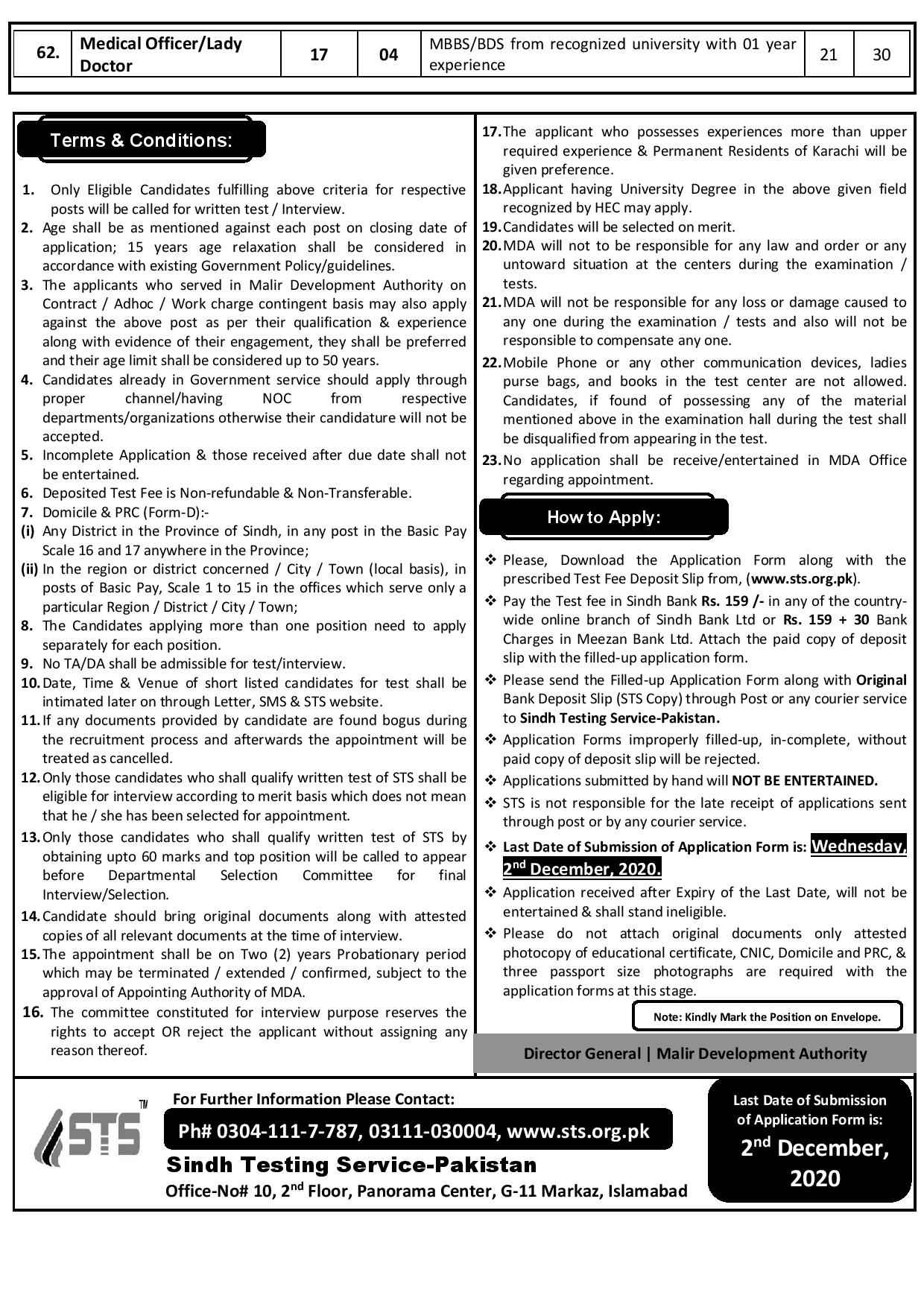 Malir Development Authority MDA Karachi Jobs 2020 Apply Via ST