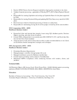 Healthcare Business Analyst CV Sample