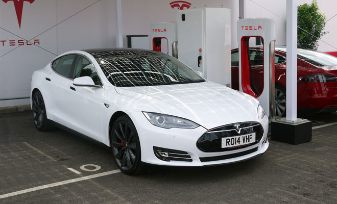 Tesla Model S charging via Supercharger