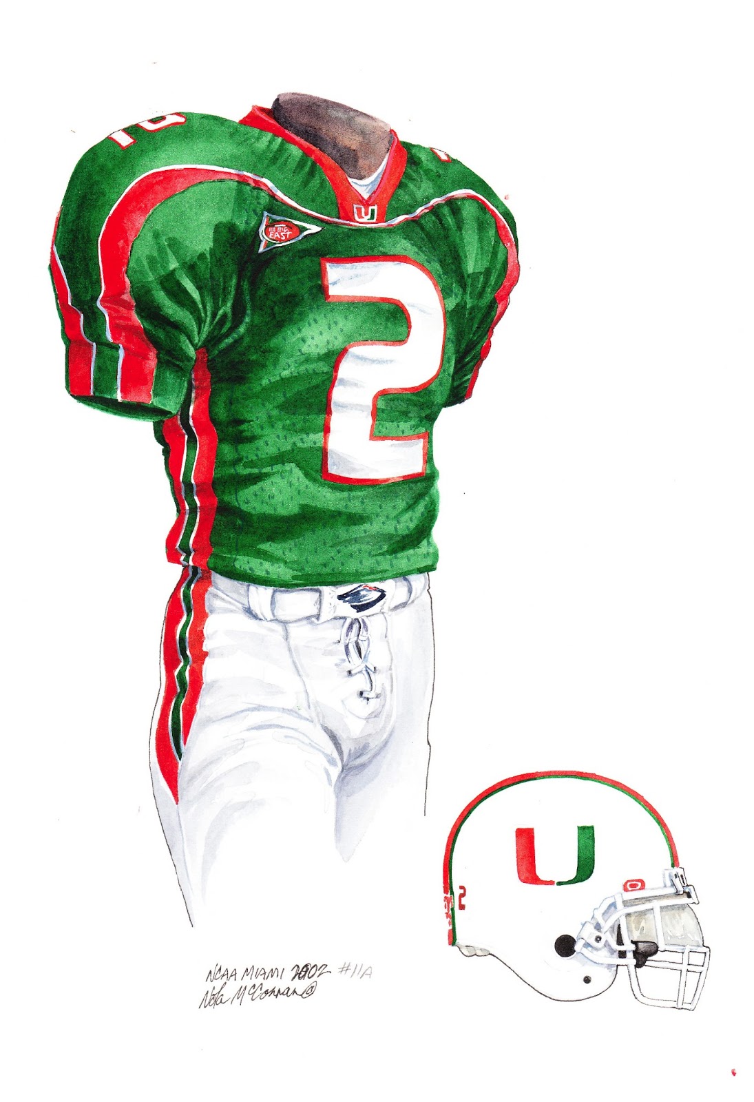 2002 University of Miami Hurricanes football uniform original art for ...