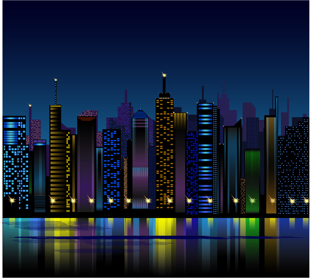 Ai Eps イラストレーター 都会のビル街の夜景 Night City Vector イラスト素材 Ai Eps イラストレーター 都会のビル街の夜景 Night City Vector イラスト素材