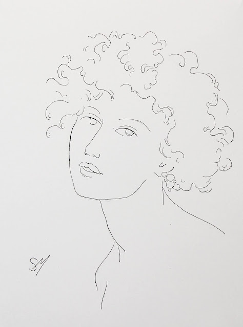 Head of a woman, line drawing by Sarah Myers