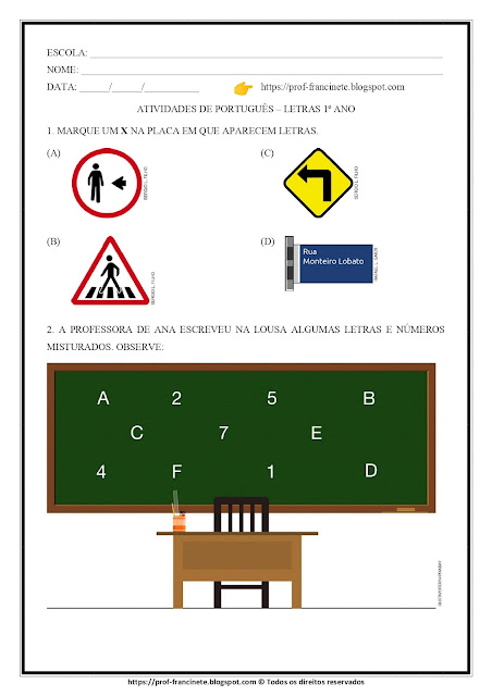 Atividades de Português – Letras 1º ano