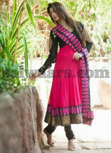 Pink Thread Work Anarkali Churidar