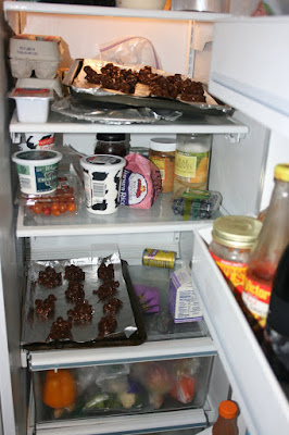 rocky road made in the crockpot slow cooker cooling in the refrigerator