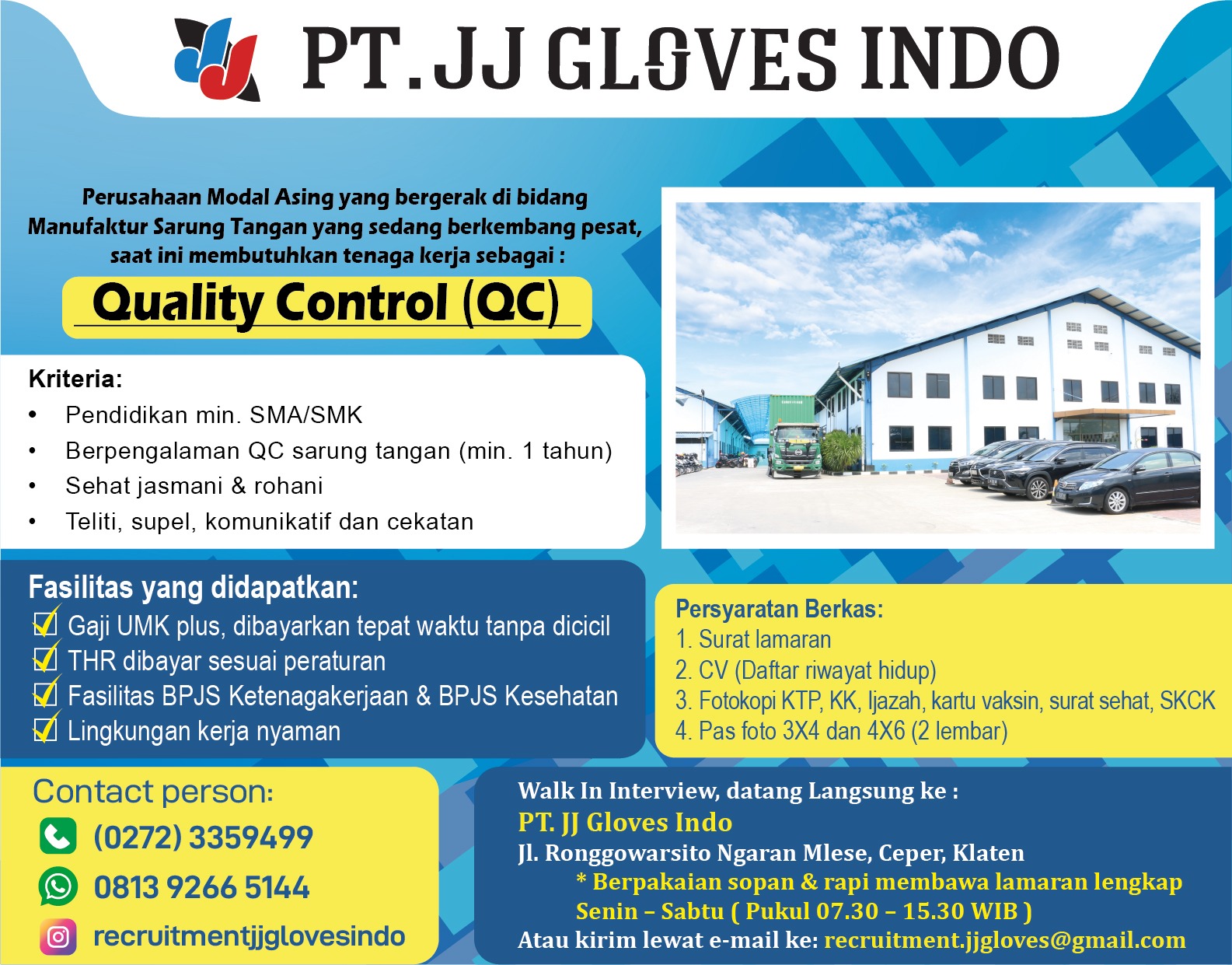 Loker Klaten Terbaru di Pabrik Sarung Tangan PT JJ Gloves Indo