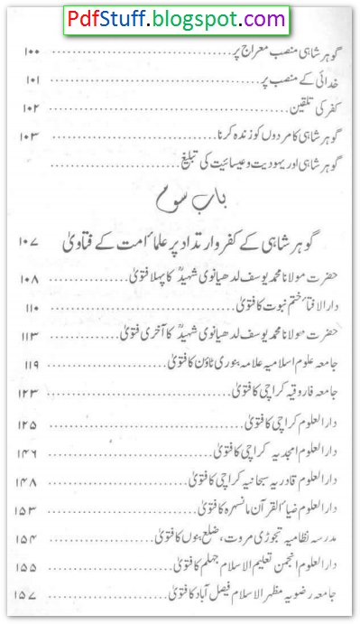 contents of the Urdu book Daur-e-Jadeed Ka Maseelma Kazzab 