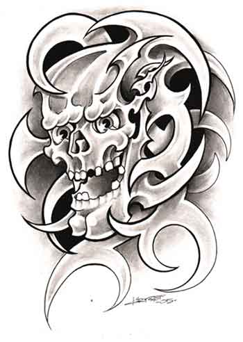 flaming skull tattoos tribal scorpion tattoo design