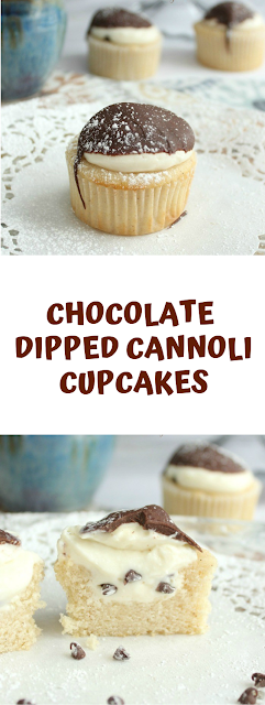 Chocolate Dipped Cannoli Cupcakes