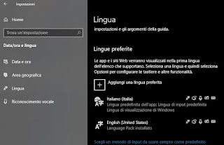 opzioni lingua Windows 10