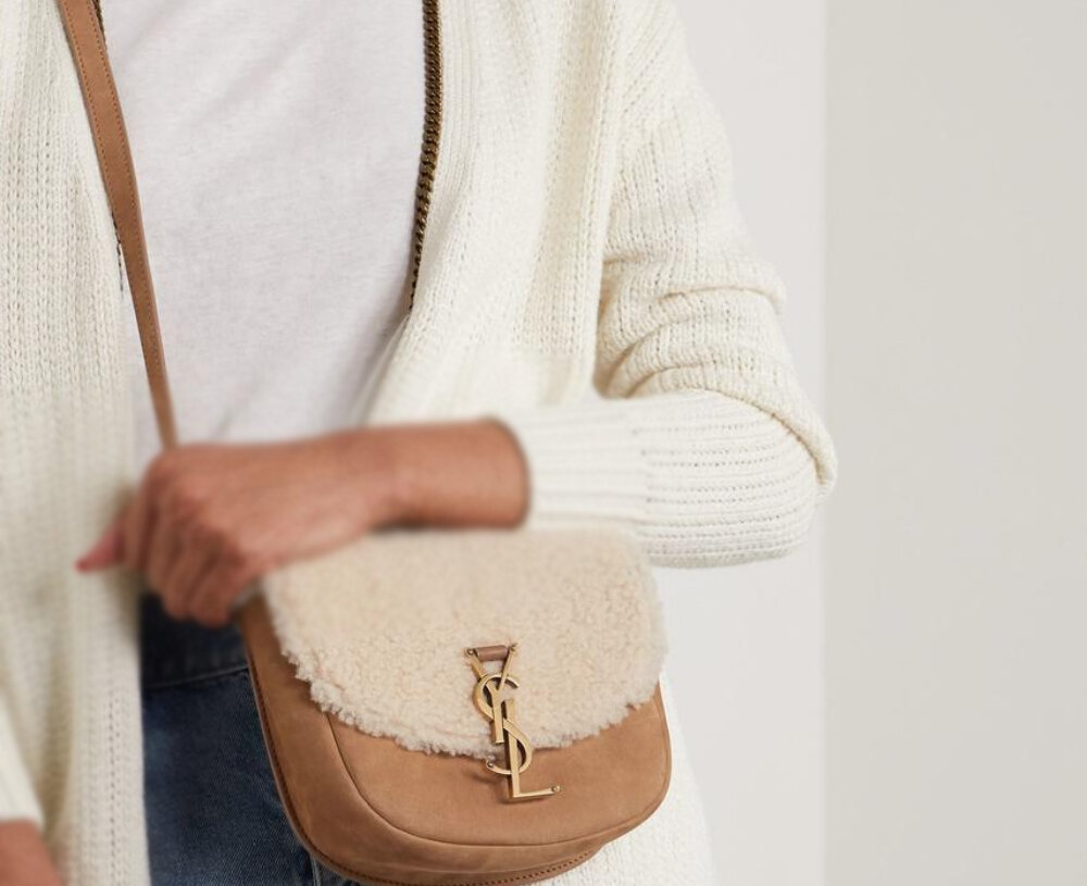 Saint Laurent Kate Mini Suede Shearling Shoulder Bag