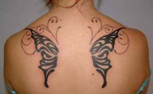 Black Butterfly butterfly tattoo on back body women