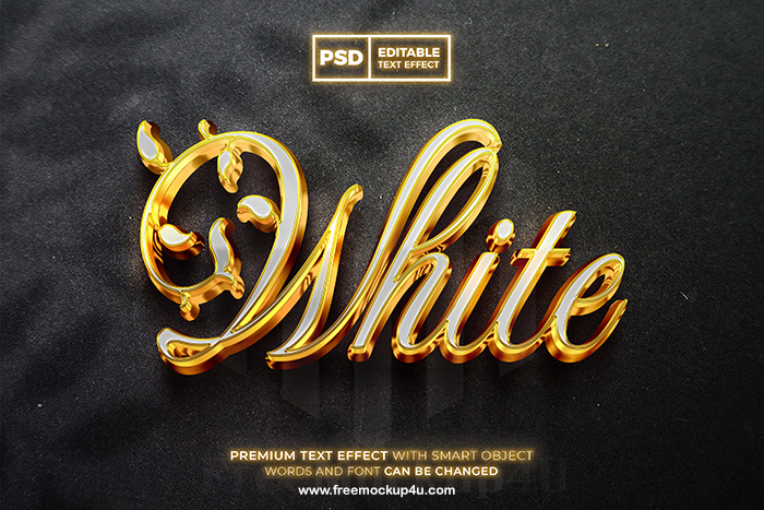 Luxury White Gold 3D Editable Text Effect Style MockUp