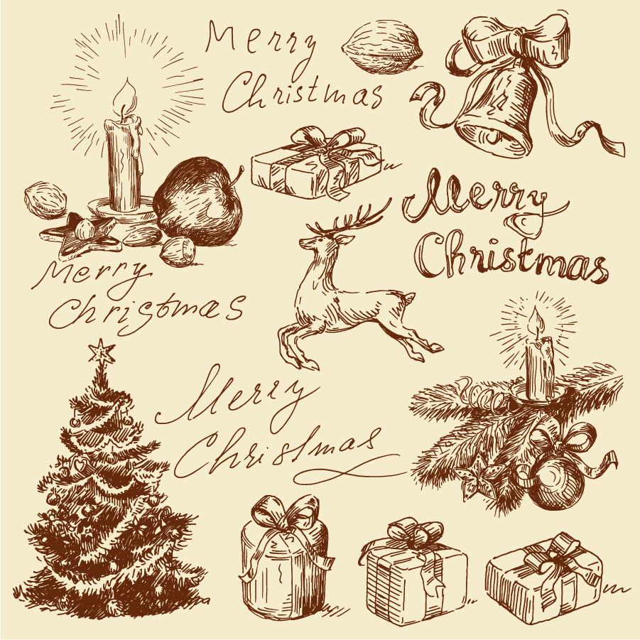 Bezierinfoベジェインフォ 手描き風のクリスマス素材 Vintage Christmas Illustration イラスト素材
