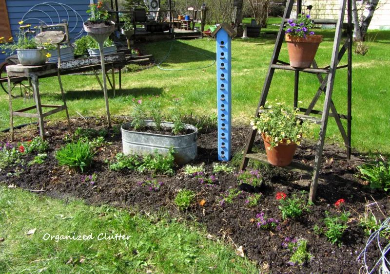 Annuals, Perennials, & Junk Garden Border www.organizedclutterqueen.blogspot.com