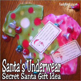 Give your secret Santa a sweet gift this Christmas using this Santa's underwear gift idea.  Use the directions to make your own underwear and the printable to add a fun tag to bring your gift together.  Your Secret Santa will be thrilled with getting underwear for sure! #secretsanta #christmasgift #santa #diypartymomblog