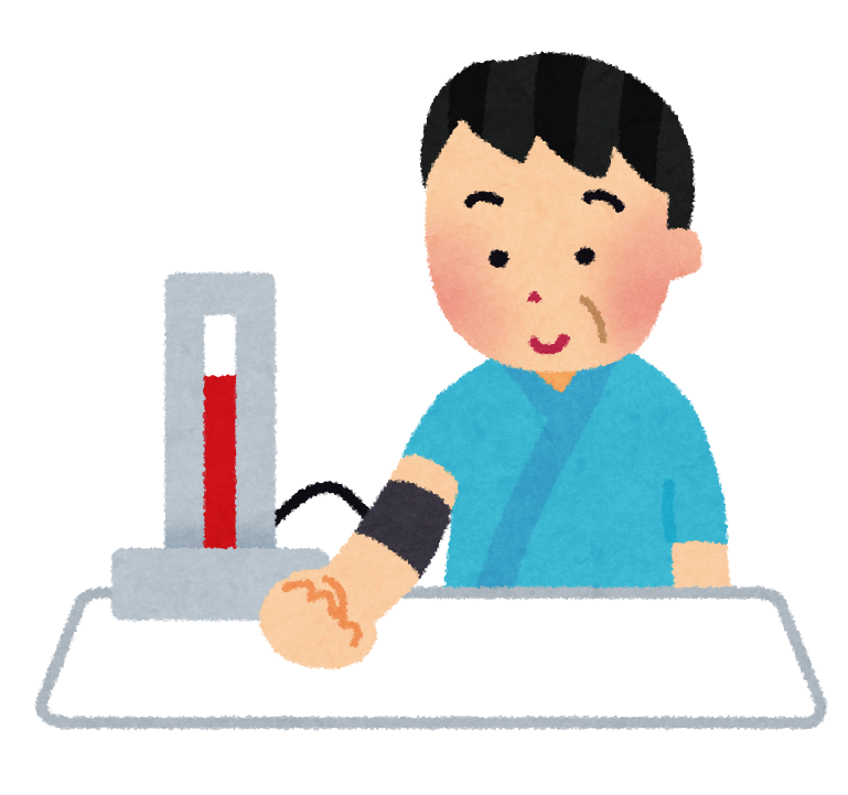 無料イラスト かわいいフリー素材集 血圧を測っている男性のイラスト