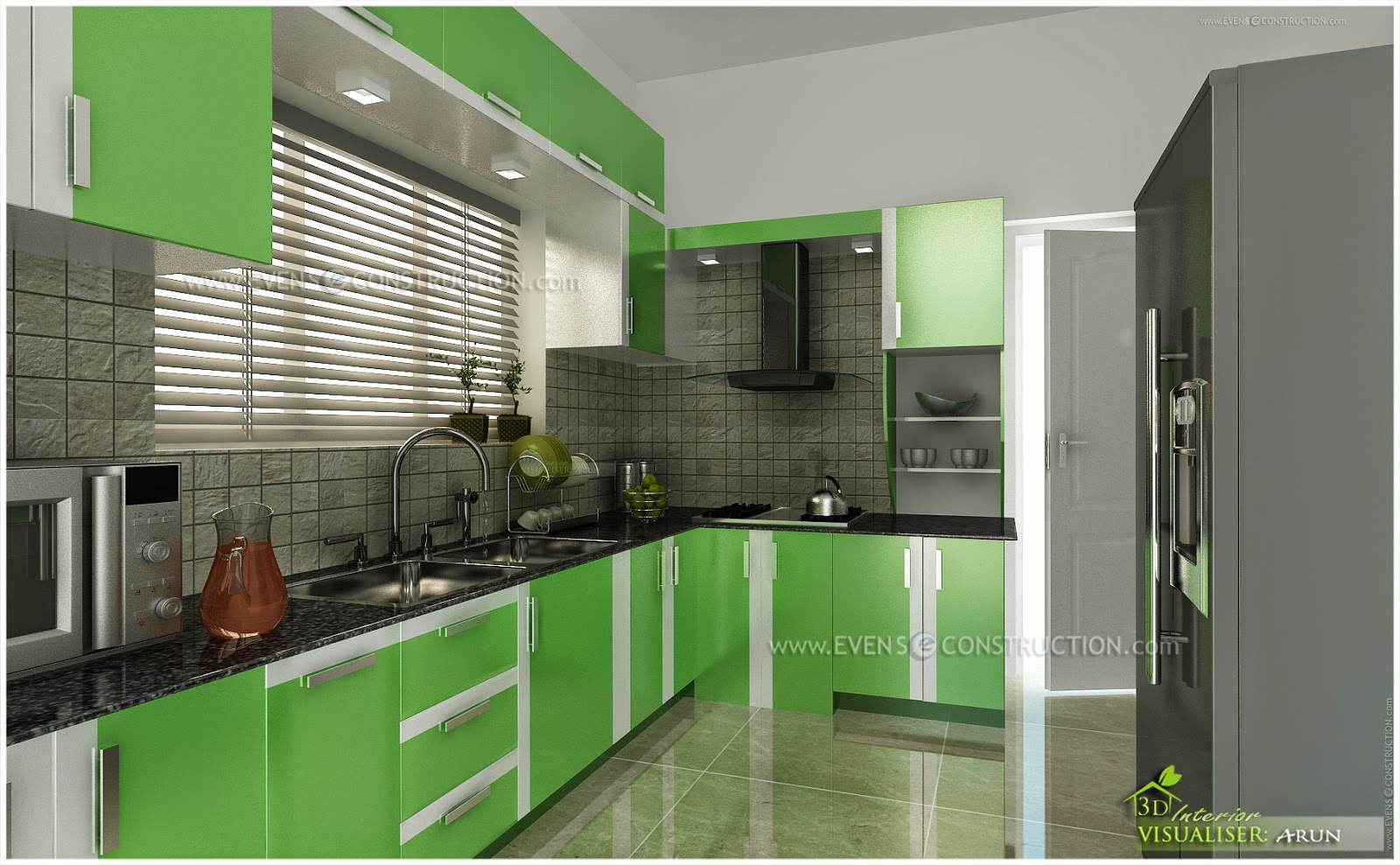 Green Panels Given For Kitchen Cabinets