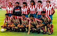 ATLÉTICO DE MADRID - Madrid, España - Temporada 1991-92 - Schuster, Abel, Futre, López, Vizcaíno y Soler; Tomás, Manolo, Moya, Solozábal y Donato - REAL MADRID 0, ATLÉTICO DE MADRID 2 (Schuster y Futre) - 27/06/1992 - Copa del Rey, final - Madrid, estadio Santiago Bernabeu - El AT. MADRID gana la Copa del Rey 1992