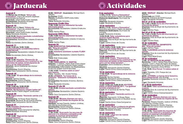 Agenda de actividades con motivo del 25N