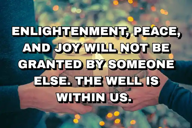 Enlightenment, peace, and joy will not be granted by someone else. The well is within us.