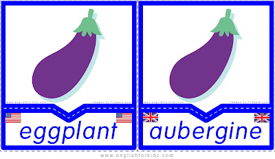 Eggplant, aubergine - English flashcards for the fruits and vegetables topic