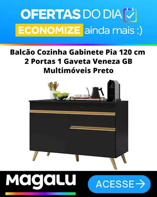 Balcão Cozinha Gabinete Pia 120 cm 2 Portas 1 Gaveta Veneza GB Multimóveis Preto