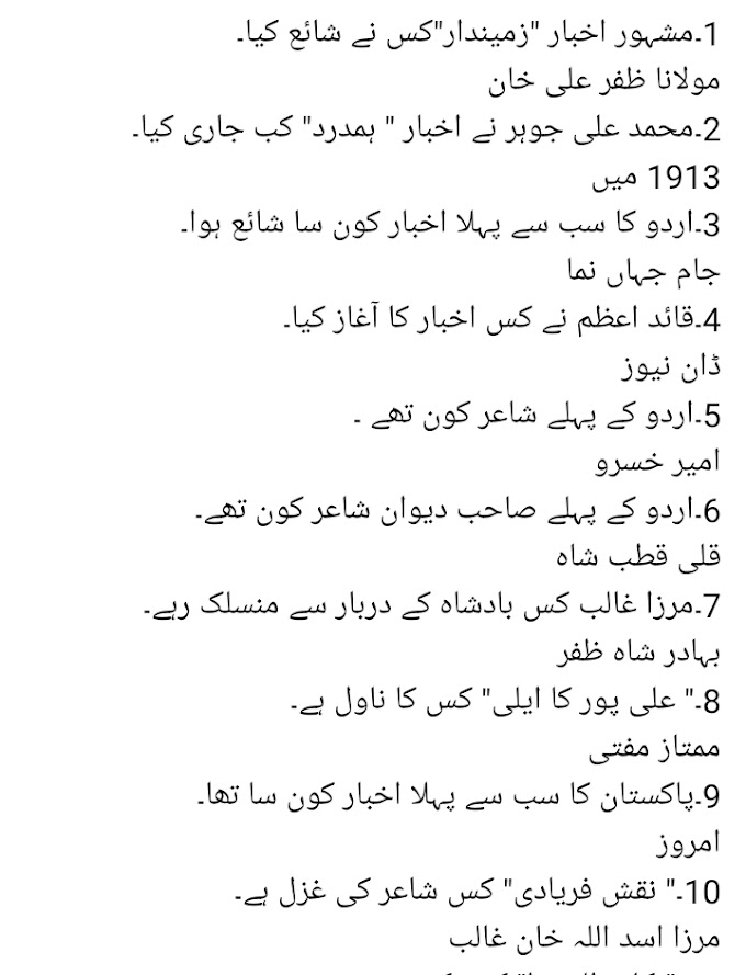 Important Mcqs in Urdu 
