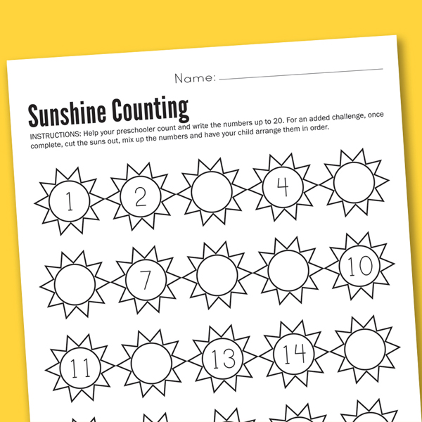 Sunshine Counting Worksheet 