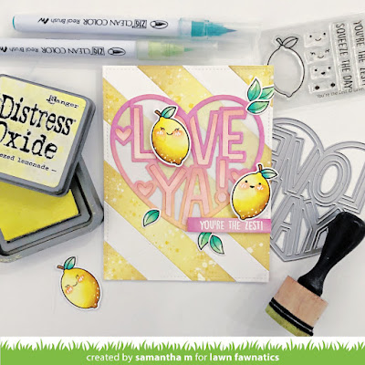 Love Ya Lemons Card by Samantha Mann for Lawn Fawnatics Challenge, Lawn Fawn, Distress Inks, Card Making, Valentine, Cards, Distress Oxide Inks, Lemons #lawnfawnatics #lawnfawnaticschallenge #lawnfawn #distressinks #inkblending #valentine #cardmaking