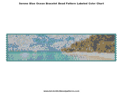 Free Serene Blue Ocean Landscape Art Bracelet Seed Bead Pattern Labeled Color Chart