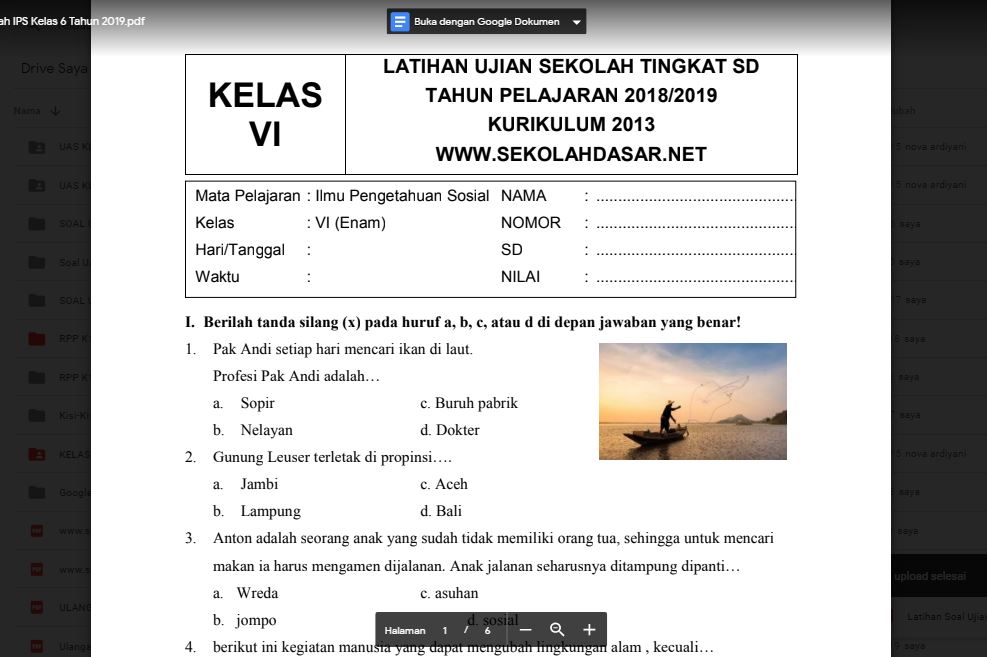 Soal Latihan Ujian Sekolah Mapel Ips Kelas 6 Tahun 2019