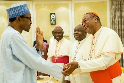 Photos: Nigerian Catholic Bishops ‘Bow’ To Greet Buhari During Visit To Aso Rock